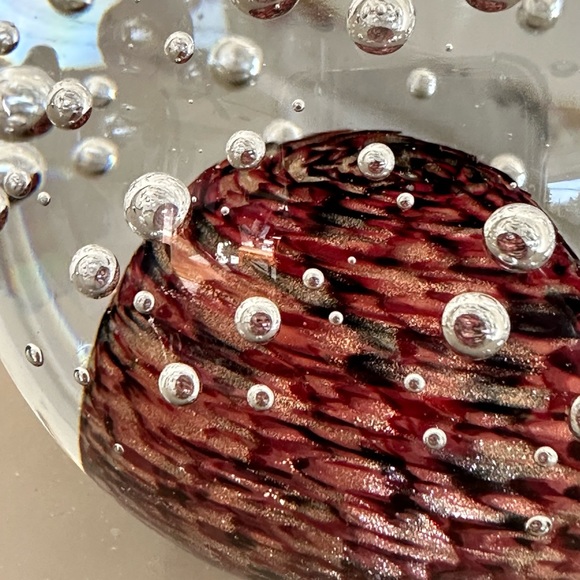 Art Glass Paperweight, Golden Aventurine Glass Orb, Bubbles, 3"x 3.5", Lovely! - Picture 4 of 11